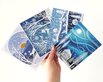 Winter Greeting Cards - Set of 4 Folded A2 Cards - Papercut Prints