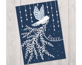 SALE - Peace Dove - 5x7 Folded Christmas Greeting Card - Papercut Illustration
