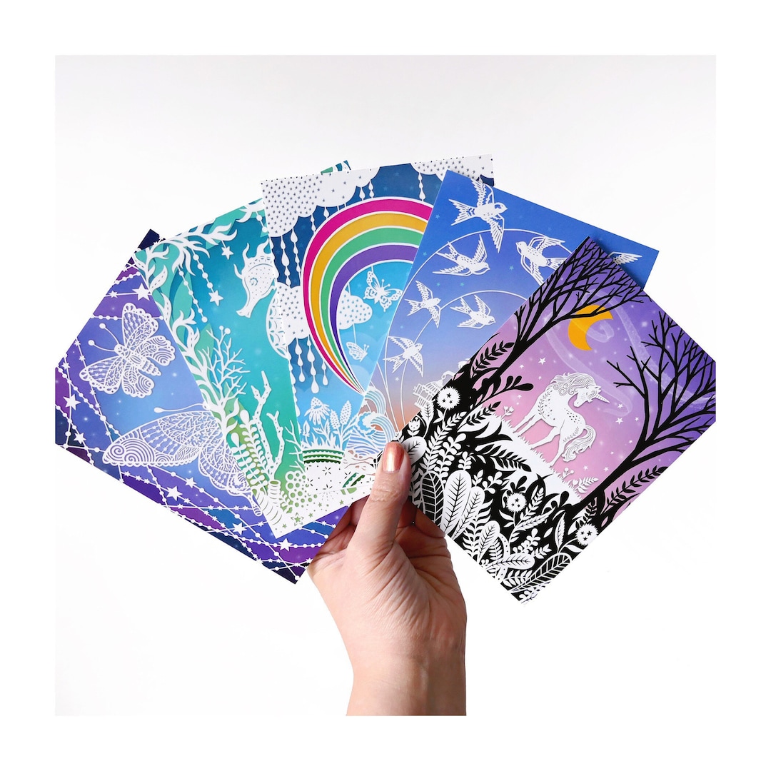 Postcard Set #2 - 5 Unique Art Postcards - Prints of Original Papercut ...