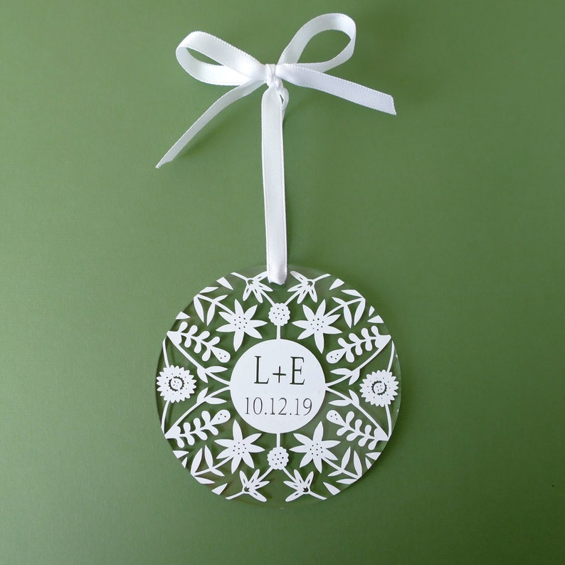 Personalized Holiday Ornaments Floral Acrylic Christmas Ornaments image 1