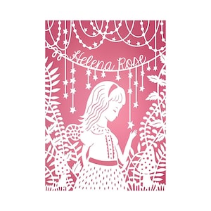 Personalized Print - 8x10 - Original Papercut - Customized with Your Name - Girl in the Forest Illustration