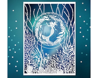 Mermaid 5x7 Print - Original Papercut Illustration - Under the Sea