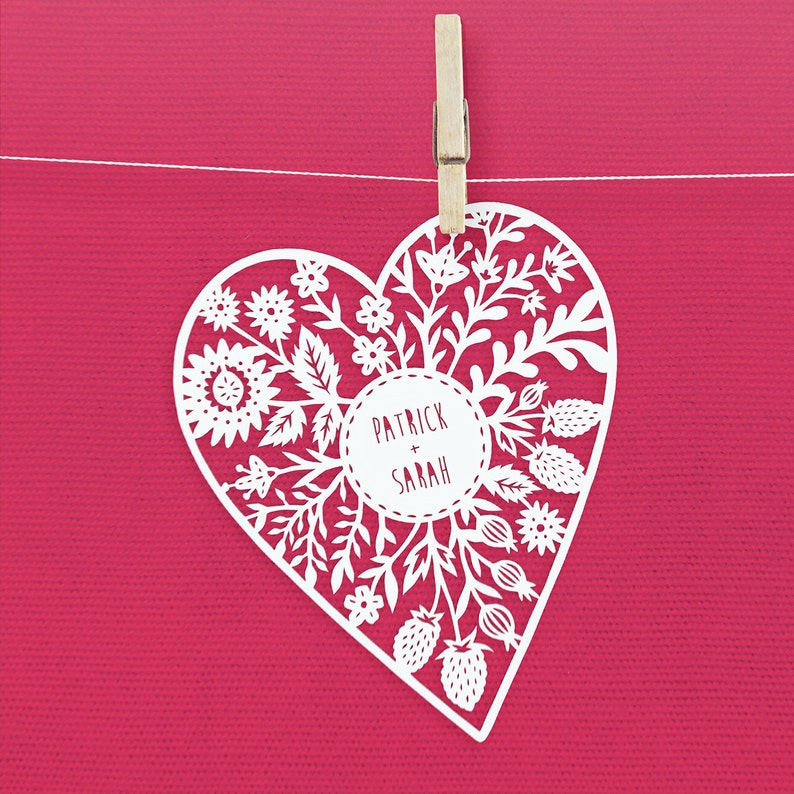 Custom Papercut Personalized Floral Heart Original Papercut Wedding Valentines Day Anniversary image 2