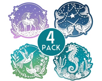 Pack of Vinyl Stickers - 4 Different Designs - Papercut Illustration