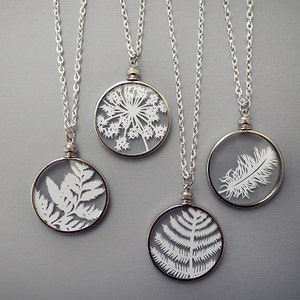 Papercut Necklaces - Original Handcut Paper in Glass Pendants with Silver Chain