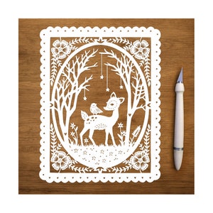 Original Papercut Woodland Friends Handcut 8x10 Paper Illustration image 1