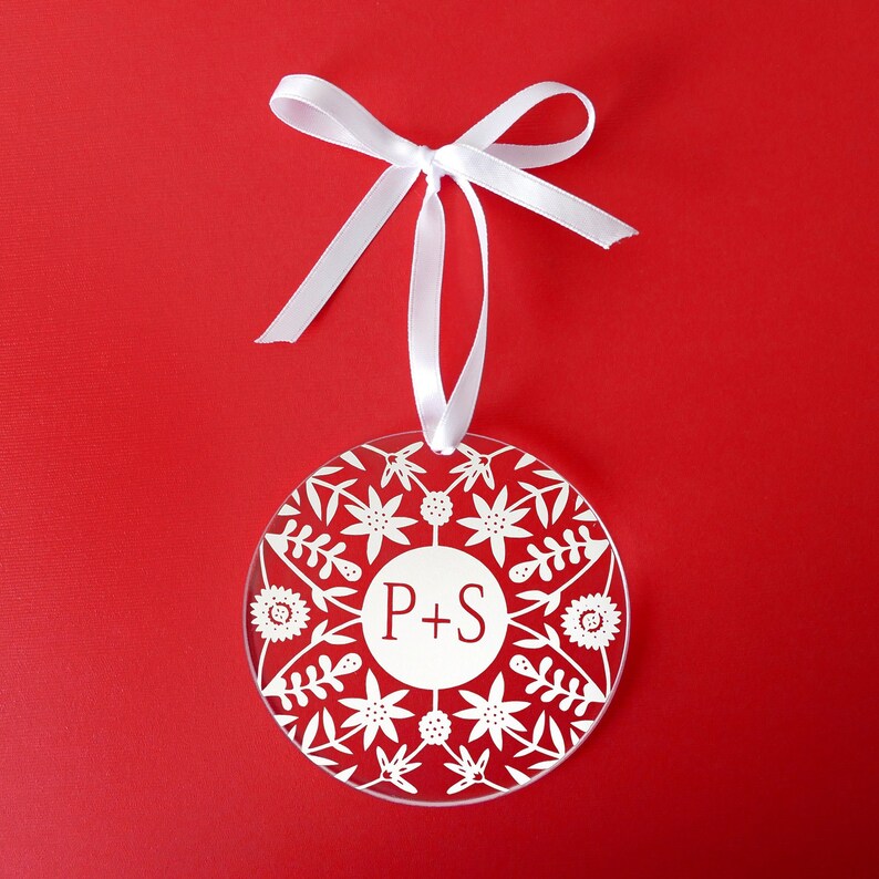 Personalized Holiday Ornaments Floral Acrylic Christmas Ornaments image 2