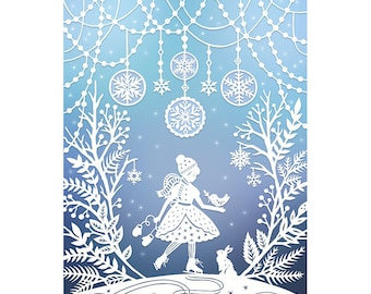 8x10 Print - Winter Wonderland - Original Papercut Illustration