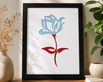 Marco de arte con incrustaciones de vidrio y rosas azules hecho a mano / Decoración floral de pared, para colgar en la sala de estar