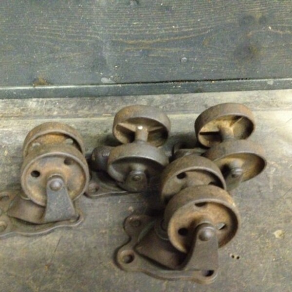 Antique Phoenix Caster Co. Double Wheel Cast Iron Caster Wheels Set of 4