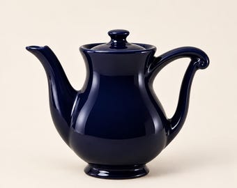 Théière vintage Beauce Pottery, céramique bleu cobalt profond, décoration de cuisine sculpturale