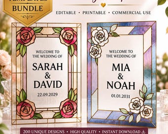 Faux Stained Glass Wedding Welcome Sign Template • Editable DIY Pattern • Printable Event Decor