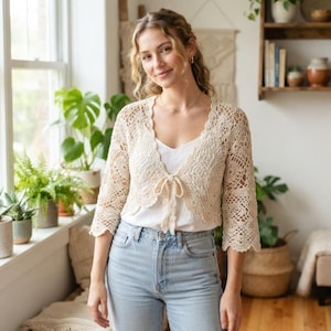 Luna Lace Shrug Crochet Pattern PDF | Tie Front Bolero | Boho Lace Cardigan | Beginner Summer Wrap | Digital Download