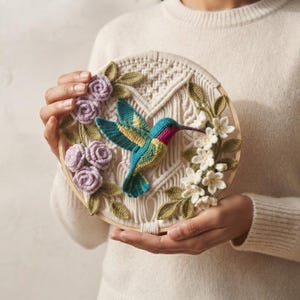 Crochet Hummingbird Pattern PDF Macrame Mandala Hoop Pattern | Wall Hanging Tutorial | Floral Wreath DIY