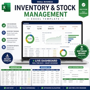 Inventory & Stock Management Excel | Item Issue Form + Receiving Log + Live Dashboard