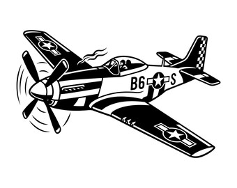 P-51 Mustang Svg, Fighter P-51 Svg, P-51 Mustang Clipart, fichier vectoriel P-51 Mustang, couper des fichiers pour la silhouette, téléchargement immédiat