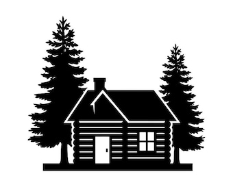 Cabin Scene Svg, Woods Svg, Cabin Vector File, Cabin Scene Clipart, Cut Files for Silhouette, Commercial Use, Digital Download