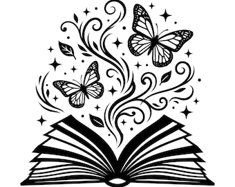 Open Book with Butterflies Svg, Open Book with Butterflies Clipart, Magical Book Svg, Vector Cut File for Cricut, Digital Download