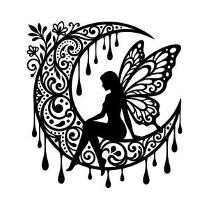 Månfe svartvit Clipart Svg, Eps, t-shirt, omedelbar digital nedladdning, silhuettkontur Vektor, Cricut, Lasergravyr