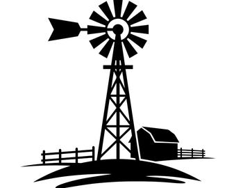 Windmill SVG, Farm Homestead Windmill Printable, svg, png, eps, Silhouette Clipart Cut File, Instant Download, Commercial Use