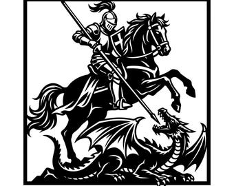 Saint George and the Dragon Wall Art, laser cut files (svg, dxf, eps, ai), Instant Download, Commercial Use, Minimalist