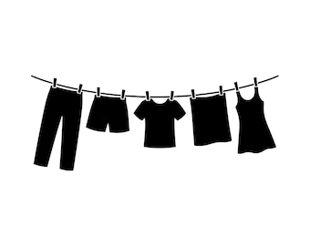 Wäscheleine SVG, Wäscheleine Trocknen von Kleidung Silhouette Clip Art Cut Datei, kommerzielle Nutzung, Instant Download