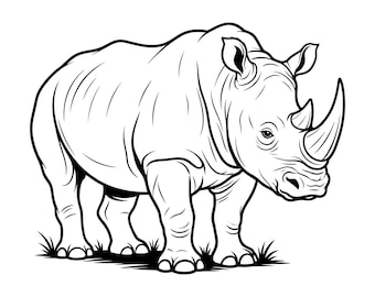 Rhinocéros Svg, Clipart rhinocéros, fichier vectoriel de contour de rhinocéros, Svg d'animaux sauvages, couper des fichiers pour Silhouette, usage commercial, téléchargement numérique