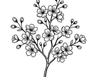 Fleur de cerisier Svg, Clipart fleur de cerisier, vecteur de fleur de cerisier, Svg fleur, fichier vectoriel coupé pour Cricut, téléchargement immédiat, usage Commercial