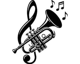 Trumpet Art Svg, tshirt, Instant Digital Download, Outline Silhouette Clipart Laser Engraving, Musician TSvg Sublimation, Cricut, Glowforge
