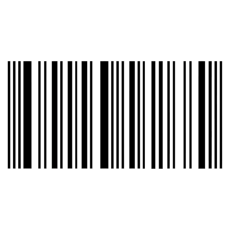 May include: A standard UPC-A barcode consisting of a series of vertical black bars of varying widths set against a solid white background. The pattern features distinct groupings of lines with a wider gap in the centre, designed for machine scanning.