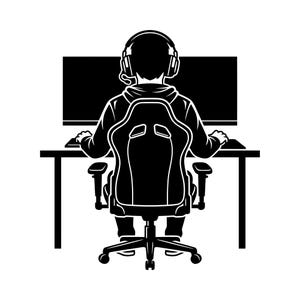 Gamer SVG, PC Gaming Streamer Desktop Computer Silhouette Clip Art Cut File, Commercial Use, Instant Download
