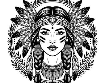 Native American Girl SVG & PNG Digital Files, Vector Graphic Design Cut Print Laser Engrave Files, Instant Digital Download, Minimalist
