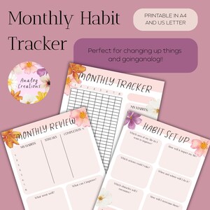 Floral Monthly Habit Tracker – Analog Planner Template (Digital Download)