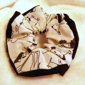 Handmade Scrunchy, Oversized Scrunchy, Black and White Dog for Women, Girls, Hair Ties, Ponytail Holder, Hair Accessories, Scrunchies