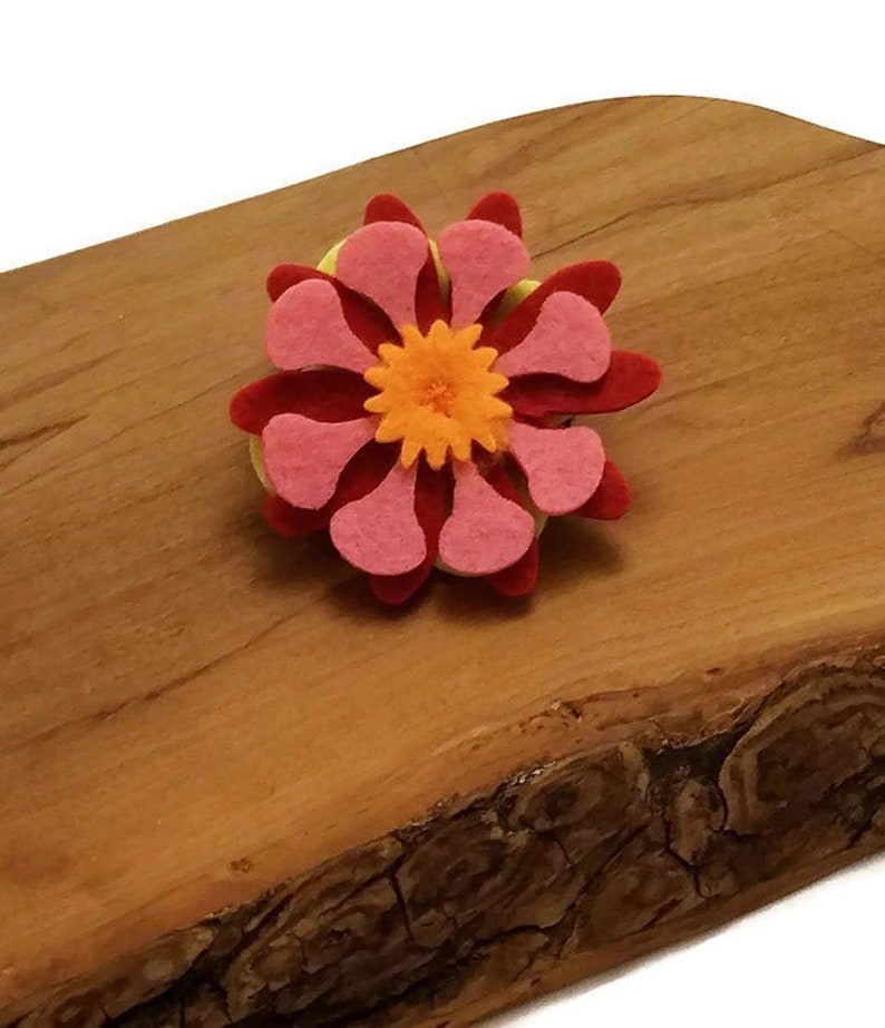 RedPinkOrange Felt Collar Flower