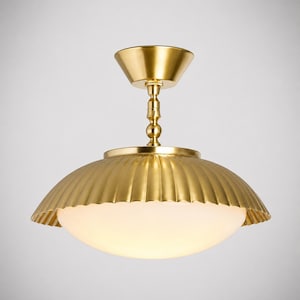 Alderman Brass Dome Pendant Light: Mid Century Modern Chandelier, Art Deco Lighting