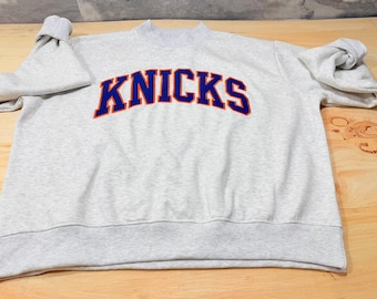 New York Knicks Embroidered Mockneck Sweatshirt, Orange Blue Varsity Pullover
