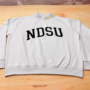NDSU Sweatshirt, North Dakota State Bison Embroidered Mockneck, Summit League Green Yellow Varsity Crewneck, Boxy Fit Pullover