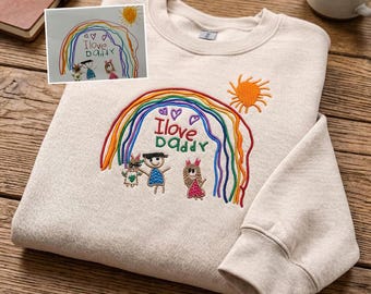 Customized Personalized Kids Drawing Embroidery Sweatshirt for Dad – Custom Keepsake Sweater
