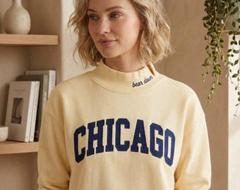 Chicago Slit Neck Sweatshirt, Vintage Football Crewneck, Organic Cotton Fleece, Retro Fan Apparel
