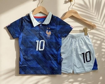 Customized Kids France Soccer Uniform, Mbappe Jersey and Shorts Set