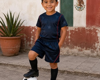 Customized Kids USA Soccer Uniform, Retro Style Jersey and Shorts