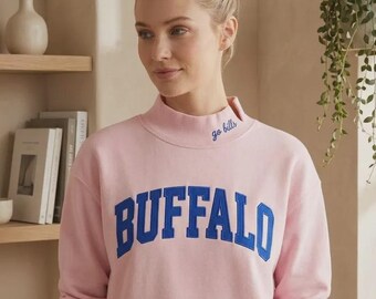 Buffalo Game Day Sweatshirt, Slit Neck Crewneck, Retro Sports Apparel