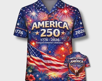 Customized America 250 Hawaiian 3D Shirt – USA 1776–2026 Patriotic Fireworks Aloha ShirtZ