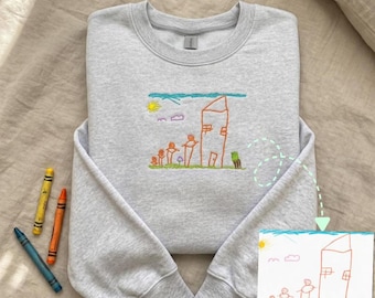Customized Custom Embroidered Kids Drawing Sweatshirt, Personalized Children's Art Crewneck