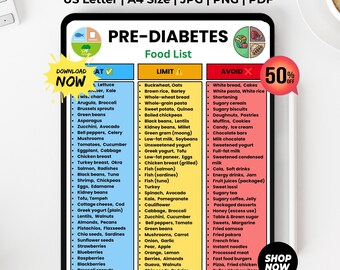 Prediabetische voedingslijst, prediabetische voedingslijst, lage koolhydraten voedingslijst, prediabetes voedingskaart en boodschappenlijst, prediabetische voedingsmiddelen die je moet vermijden