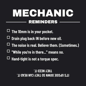 Funny Mechanic Shirt, Upside Down Mechanic Reminders Tee, Mechanic Gag Gift, Car Guy Gift, 10mm Socket Shirt, Auto Tech Gift