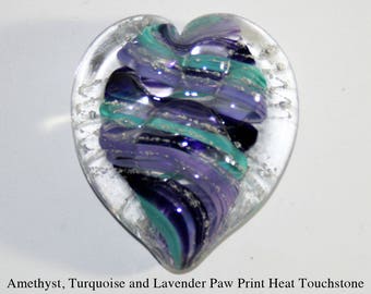 Memorial Glass Paw Print Heart Touchstone: Cremation Ashes Pet Keepsake