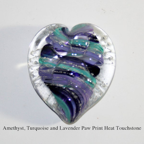 Memorial Glass Paw Print Heart Touchstone, Cremation Ashes, Pet