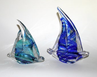 Memorial Glass Sailboat Sculpture, Cremation Ashes, Pet, Contact Us at www.kevinfultonglass.com For Other